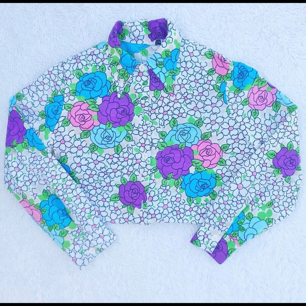 Vintage flower power blouse, VTG floral top